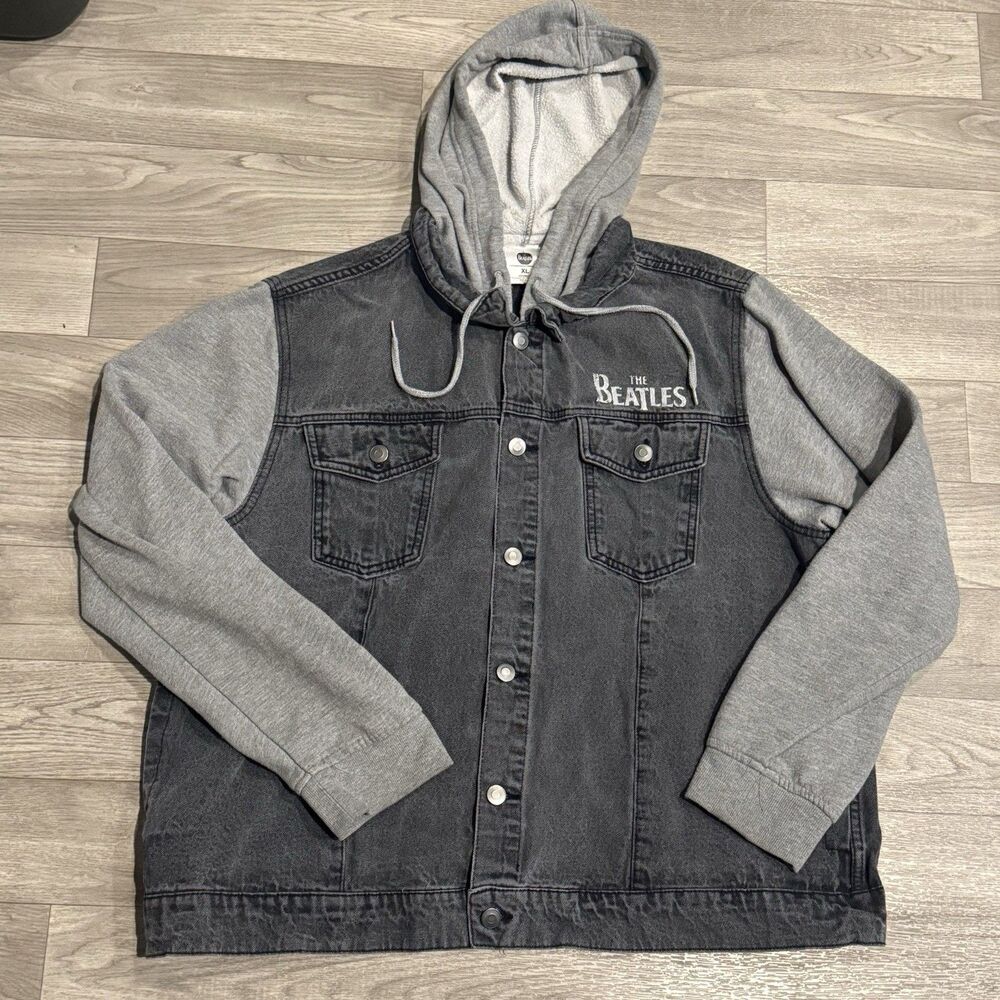 The Beatles Abbey Road Hooded Denim Jacket XL Unisex Slim Fit Black Jean Hoodie